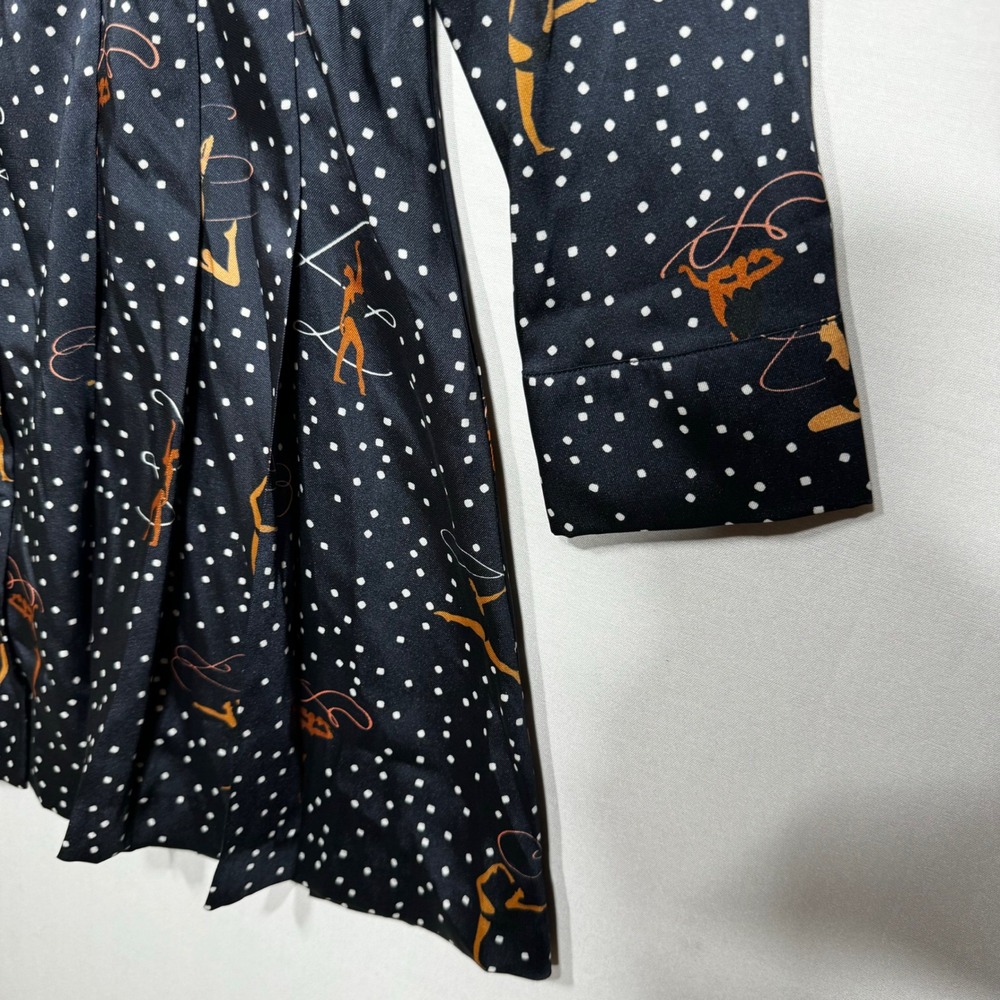 ZARA Gymnast Dancer Streamer Print Button Down Shirt Dress Navy Dark Blue Small - Picture 5 of 12
